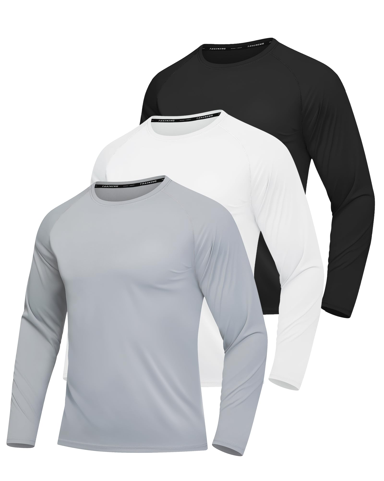 Paquete de 3 camisetas de protección solar de manga larga para hombre, protección solar UPF 50+, de secado rápido, para entrenamiento, senderismo