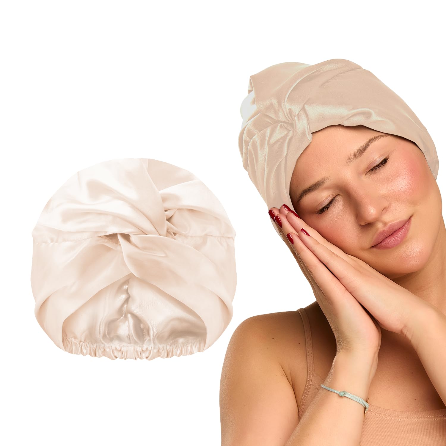 GLOV Schlafmütze Damen Schlafkappe Satin Haarhaube für die Nacht Haarnetz Satin Bonnet Turban für Langes Lockiges Haar Kopfbedeckung Schlafhaube Haarschutz für die Nacht Einheitsgröße