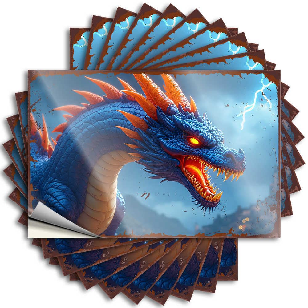 Tattoos Teen Decor Vinyl Sticker | Thundering Blue Dragon with Fiery Breath Encouragement for Alcohol Use(8X12CM)