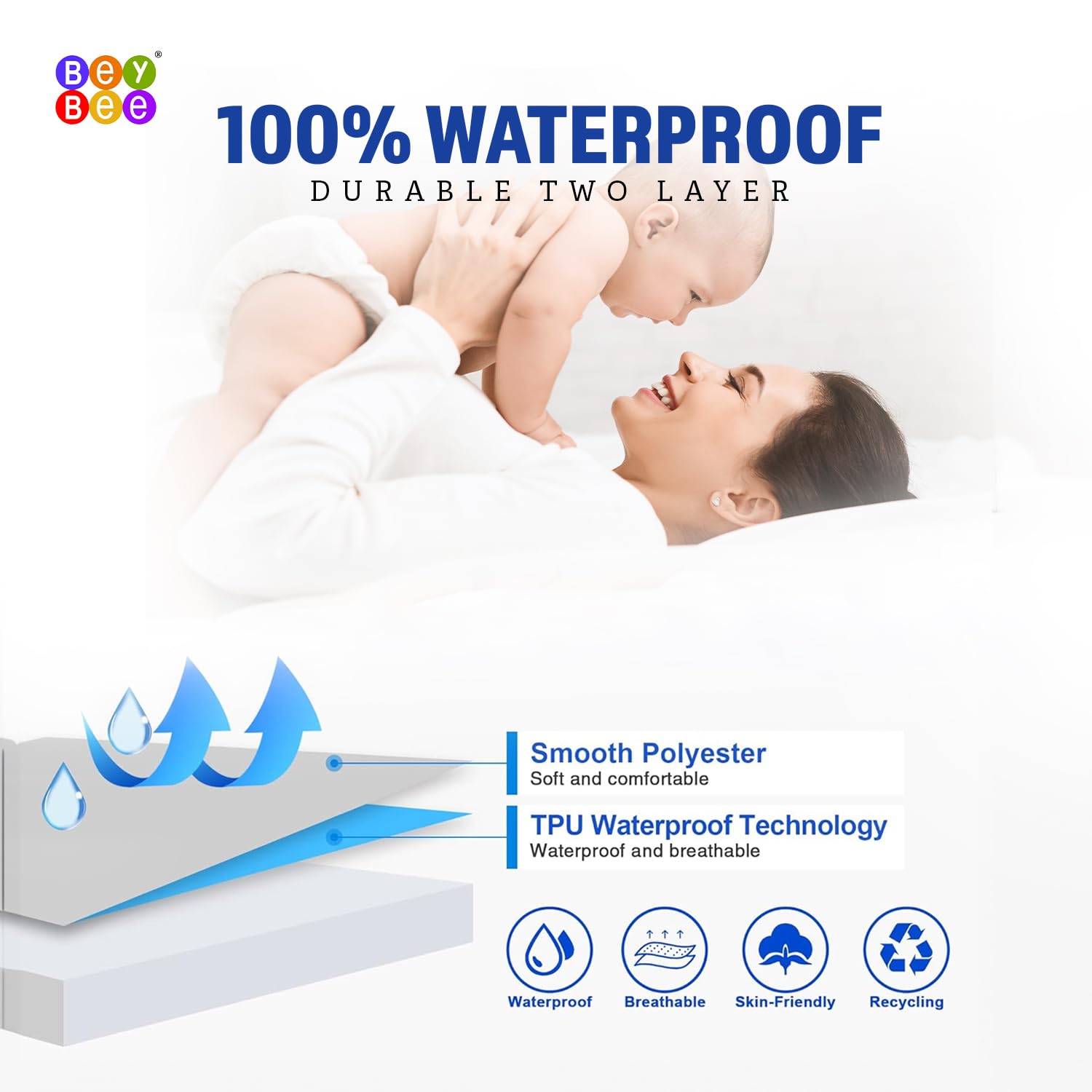 BeyBee 100% Waterproof Interlock Mattress Protector | Breathable, Hypoallergenic, Washable & 2X Absorbency | Soft & Slim Easy Elastic Fitted Bed Protector (Size-75 * 48, Maroon) - Image 2 thumbnail
