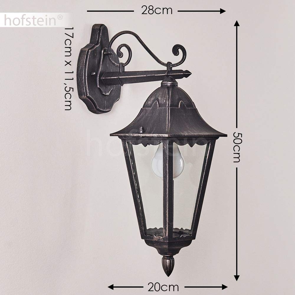 Aplique de exterior Lignac, lámpara de pared hacia abajo de aspecto antiguo, fundición de aluminio en negro/plata, cristales, E27, lámpara de exterior retro/vintage para terraza y patio, sin bombillas