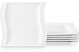 MALACASA 10.25 Inch Ivory White Square Dinner Plates