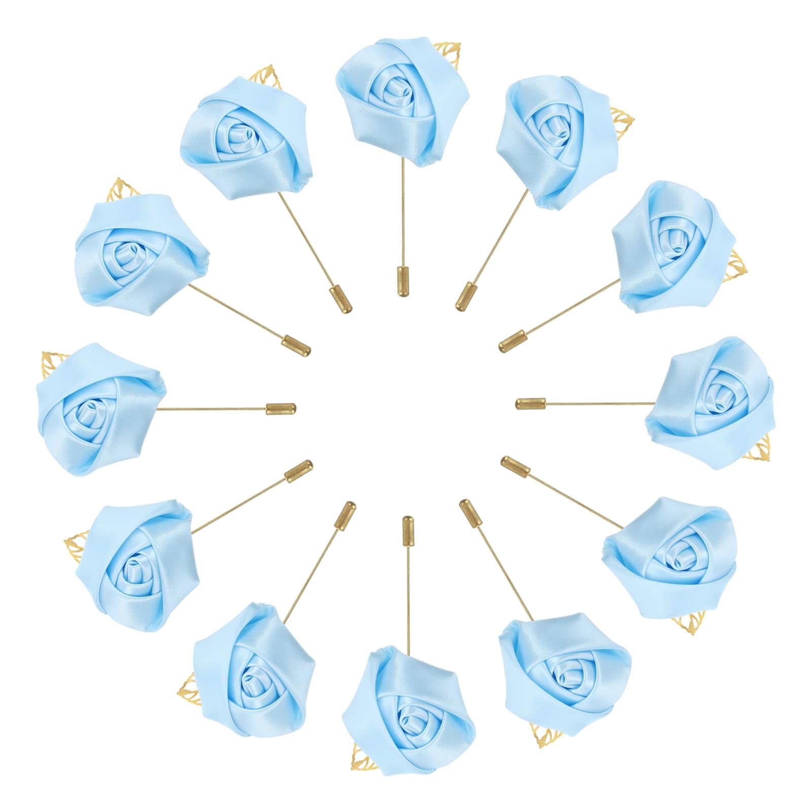 sourcing map 12 Pcs Groom Boutonnieres Rose Boutonnieres Pins for Men Wedding Ceremony Anniversary Formal Dinner Party Light Blue