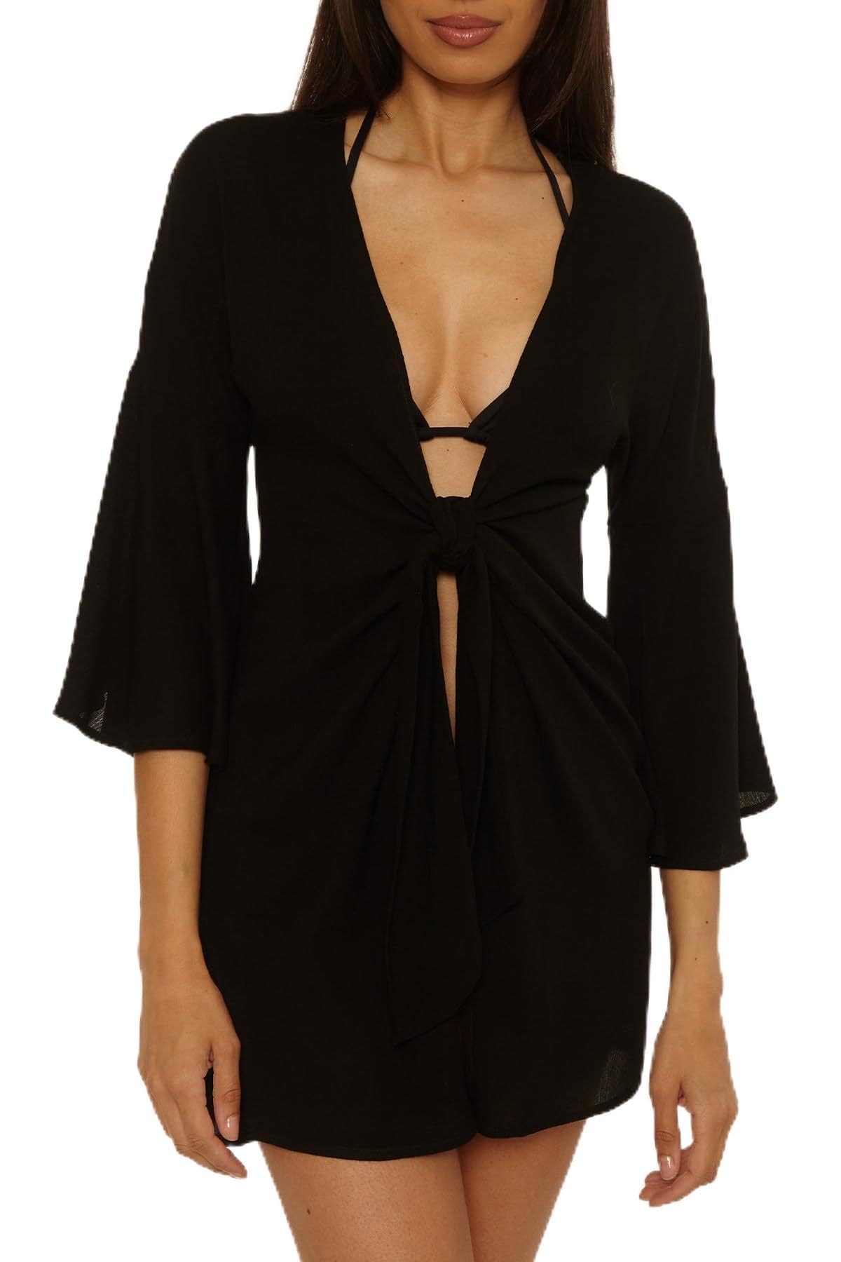 BCA by Rebecca Virtue Womens Jetsetter Woven Tunic Tie Front Casual Beach Cover Ups for Women