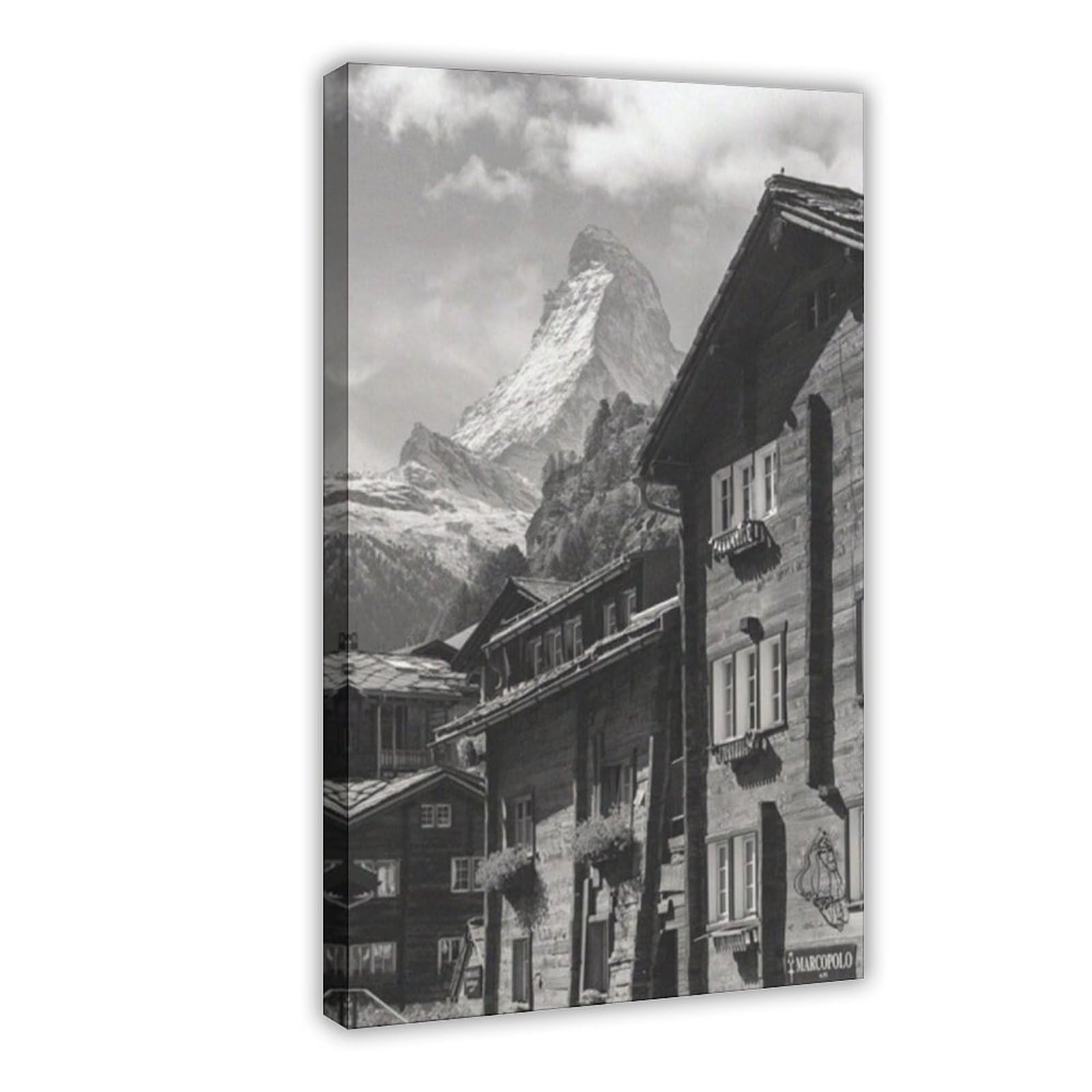 GAPAT Zermatt Switzerland Matterhorn Black White Wall Art Travel Poster Switzerland Art Print Swiss Alps Canvas Poster Wall Art Paintings for Living Room Bedroom Decoration Yellow Fra