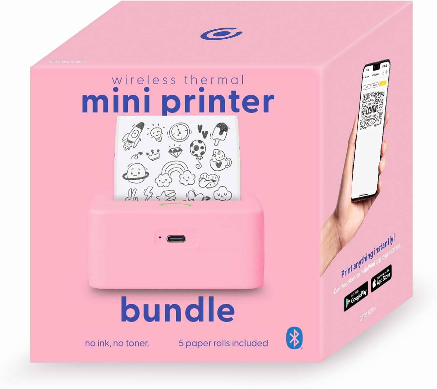 Core Innovations Wireless Mini Portable Inkless Thermal Printer & LabelMaker + Paper Pink