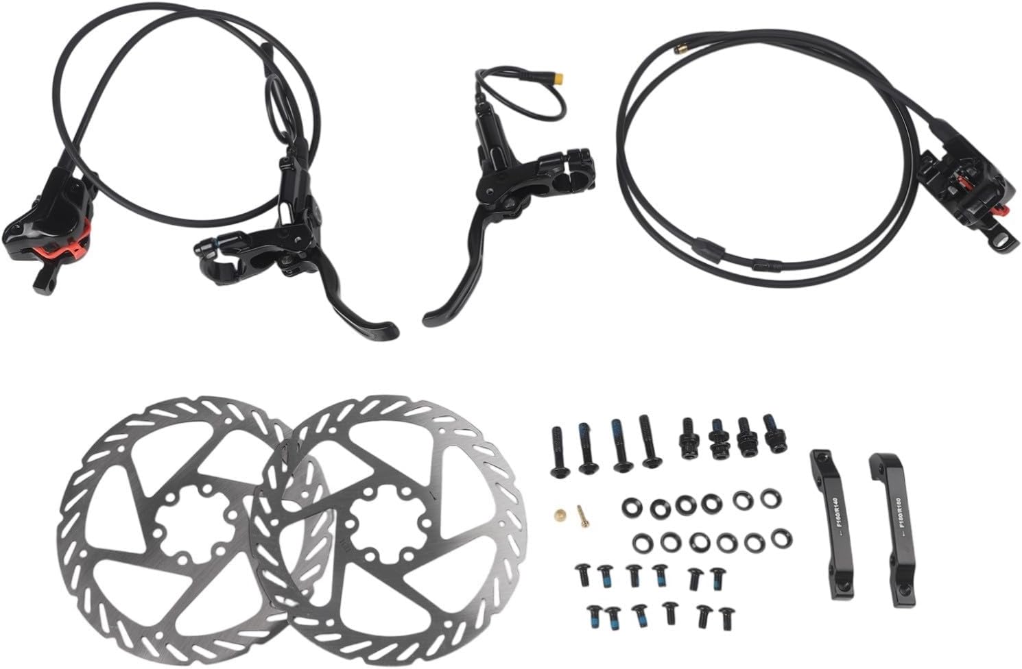 Hydraulic Disc Brake Set for E-Bike, Front 800mm Rear 1400mm Metal Plastic 3-Pin Disconnect Left Front Right Rear 2 Pads