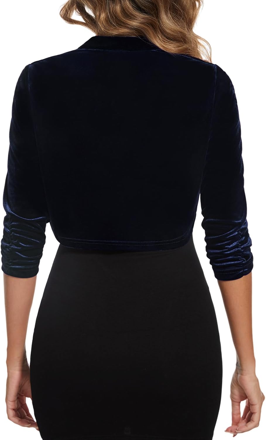 MINTLIMIT Women's Velvet Bolero Shrug Top Ruched 3/4 Sleeve Open Front Cocktail Party Cropped Cardigan for Dress - Image 4