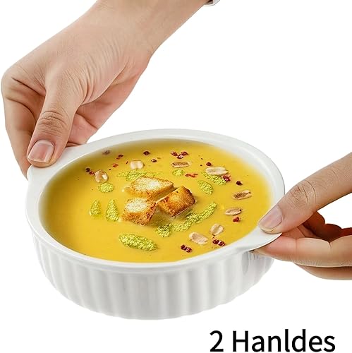 Miniatura 3 de Ramekins de porcelana de 14 onzas, apto para horno, paquete de 6 platos grandes de cerámica para hornear soufflé con asa, cuencos de sopa de cebolla