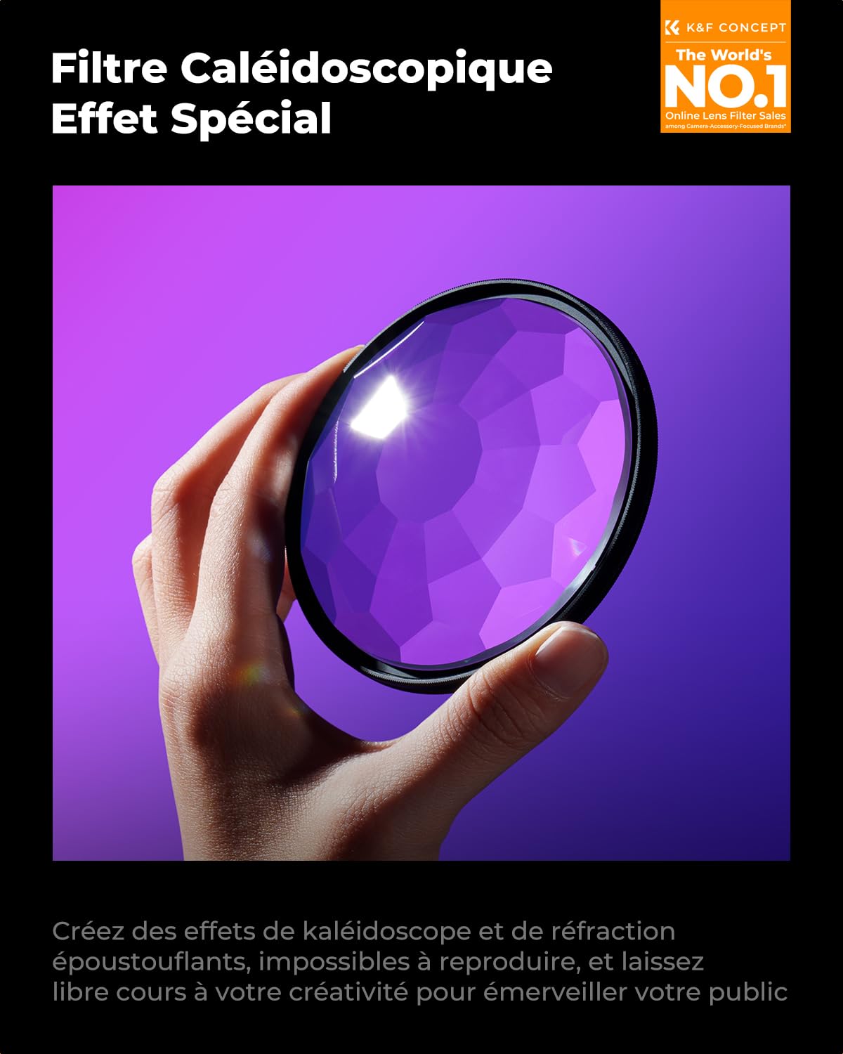 K&F CONCEPT Ø77mm Filtre Kaléidoscope Prisme Photo Filtre Effet Speciaux Objectif en Verre Cristal pour Photographie d'art