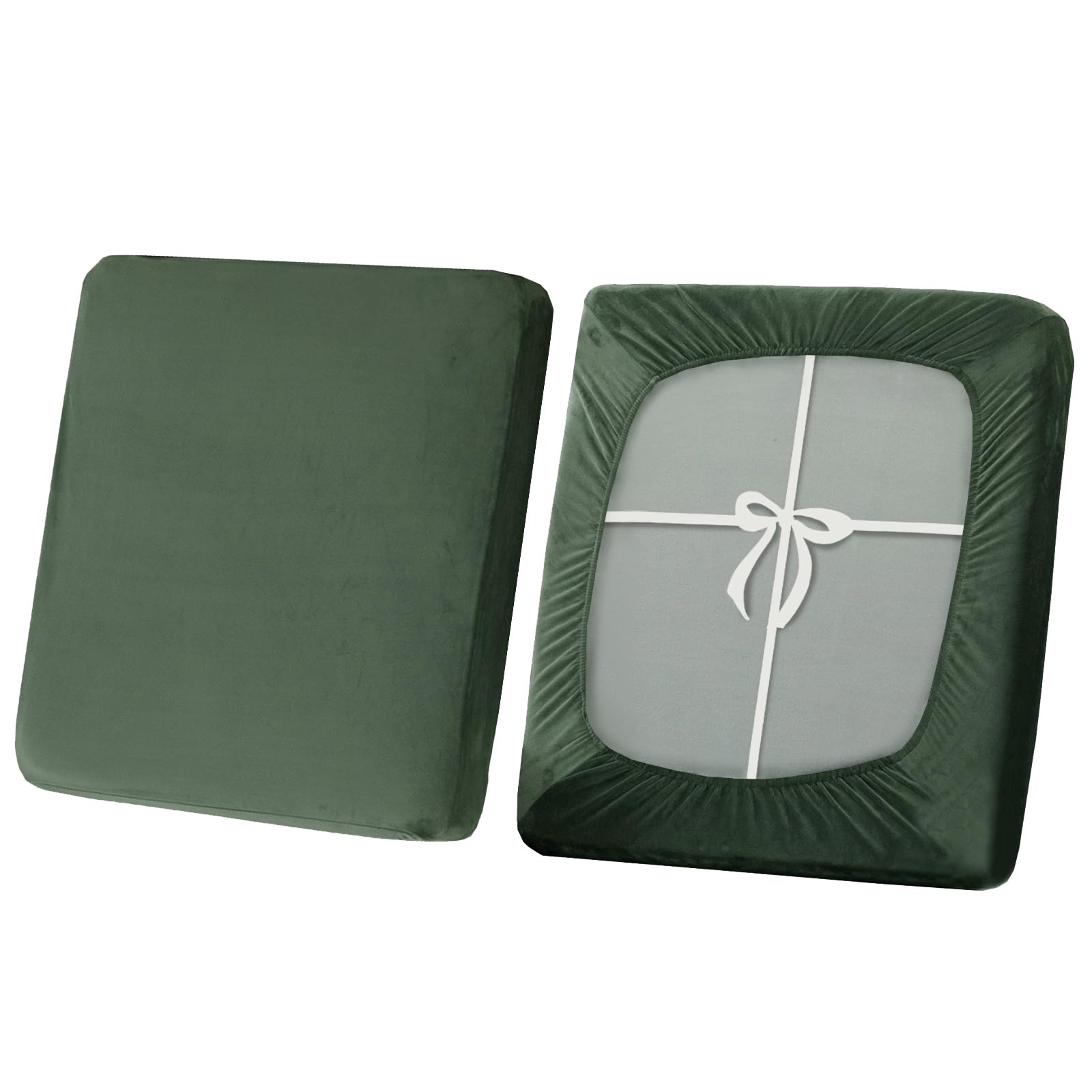 SYLC Stretch Sofa Seat Cushion Covers, Non-slip Sofa Cushion Cover with Ties and Elastic Bands, Velvet Couch Cushion Covers Replacement (Avocado Green,Large 4-Seater)