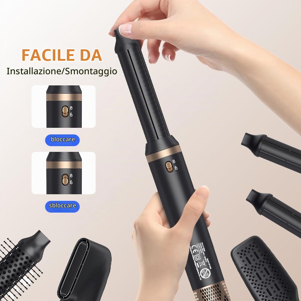 Aolso Spazzola Asciugacapelli 5 in 1,Spazzola Rotante per Capelli con Spazzole Lisciante,Spazzole Elettrica per Capelli per Asciugatura con Phon, Styling Liscio, Ricci,Rivestite in Ceramica