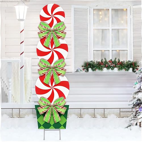 Candy Christmas Decorations Outdoor - 44In Peppermint Xmas Yard Stakes - Giant Holiday Decor Signs for Home Lawn Pathway Walkway Candyland Themed