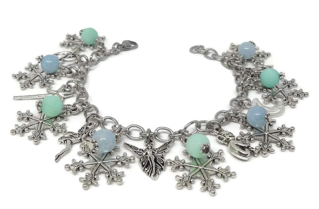 SilverinestoreWinter Snowflake Fairy Charm Bracelet with Stainless Steel Chain- Winter Solstice Jewelry - Pagan Bracelet - Fantasy Gift