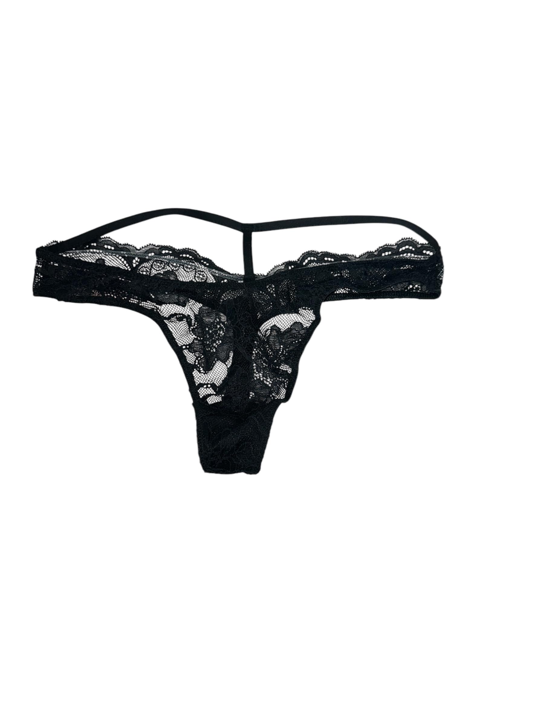 Victorias Secret Y-Back Shine Strap Lace Thong Panty Color Black Size Small New