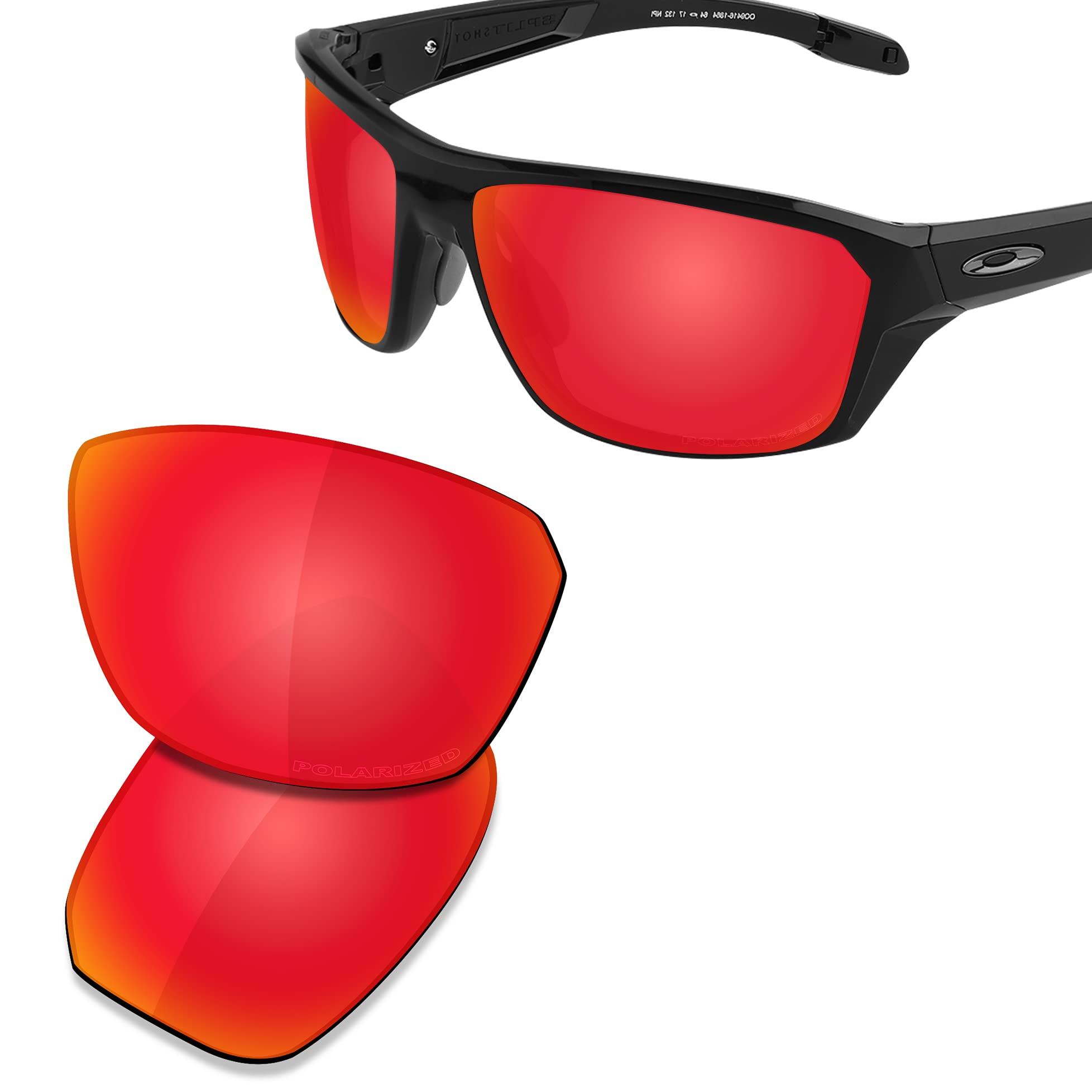 Saucer Premium Ersatzgläser & Nasenpads für Oakley Split Shot OO9416 Sonnenbrille, High Definition – Feuerrot polarisiert, Einheitsgröße