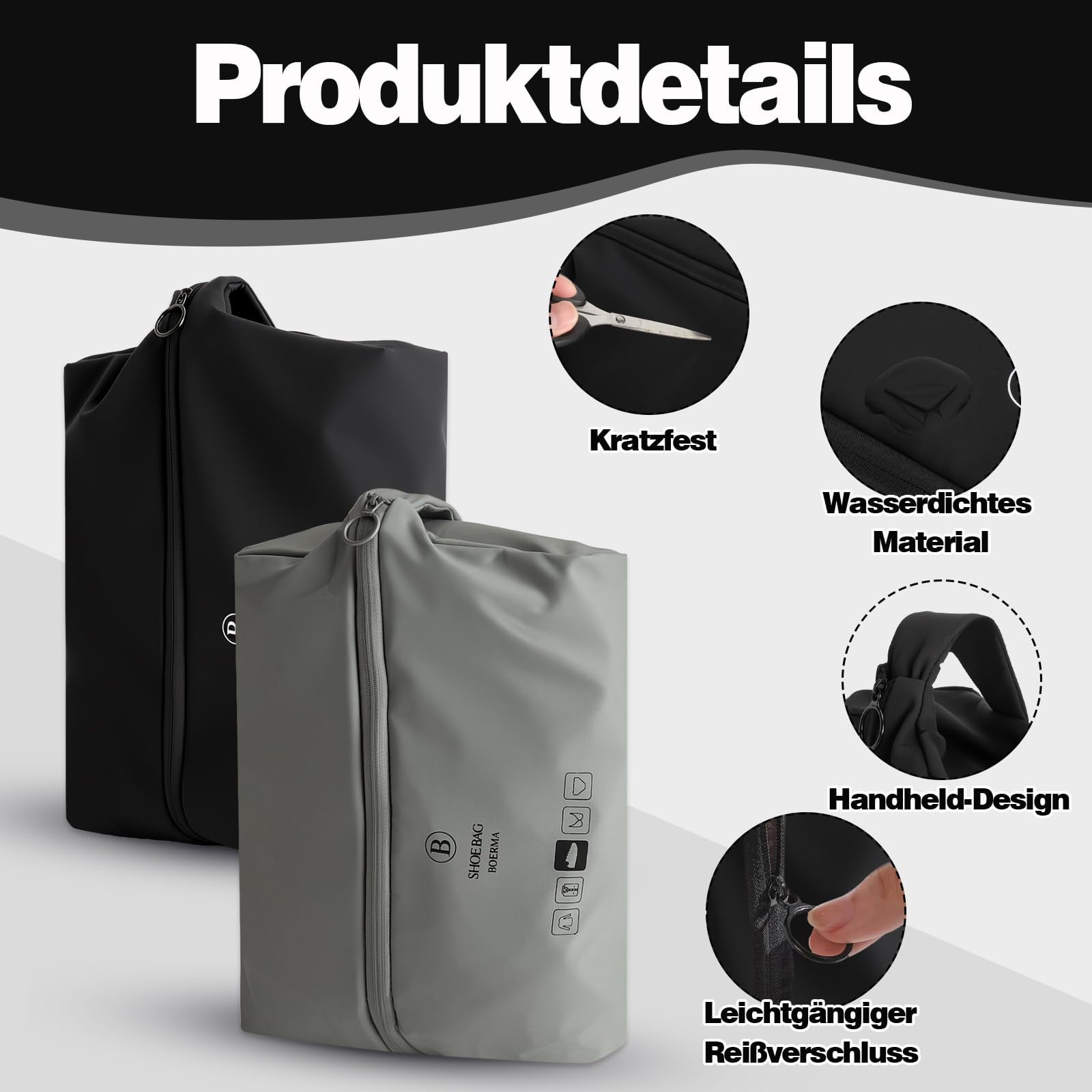 2 sacchetti per scarpe da viaggio, borsa per scarpe da viaggio, organizer per scarpe, impermeabile, in TPU, grande capacità, pieghevole, per valigie, fitness, scarpe da viaggio (nero, grigio)