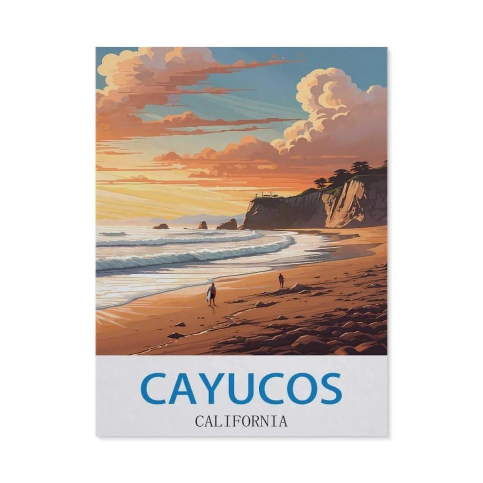 BEAYODKP 5D Diamond Painting，Cayucos California Vintage Travel Poster Surf，Diamond Embroidery Cross Stitch（40 x 50 cm/15.74 x 19.68 inches）-CL65