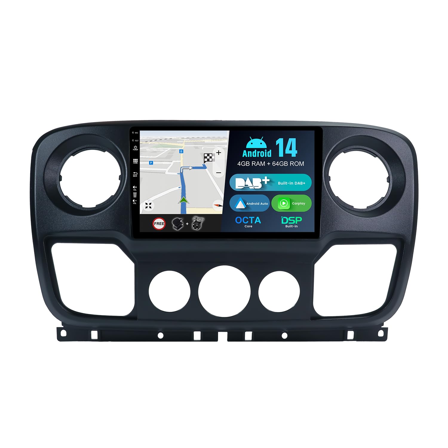 Radio samochodowe z systemem Android 14 IPS - [wbudowane DAB] - pasuje do Renault Master/OPEL Movano/Nissan NV400 (2010-2021) - bezprzewodowe Carplay/Android Auto - 4G + 64G - aparat +