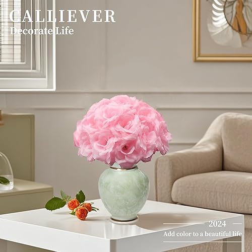 Miniatura 6 de Eternal Blossom 50 flores de rosas rosas, flores artificiales con tallo, ramo de rosas para decoración, flores falsas de seda de 3 pulgadas para