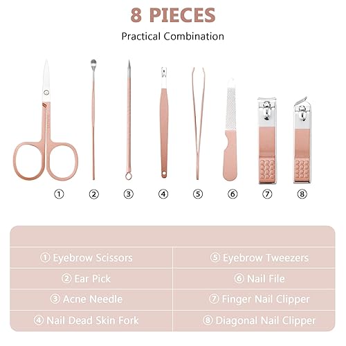Miniatura 6 de Geosar Juego de 12 juegos de manicura, cortaúñas, kit de pedicura 8 en 1, kit de acero inoxidable, herramientas para el cuidado de las uñas con