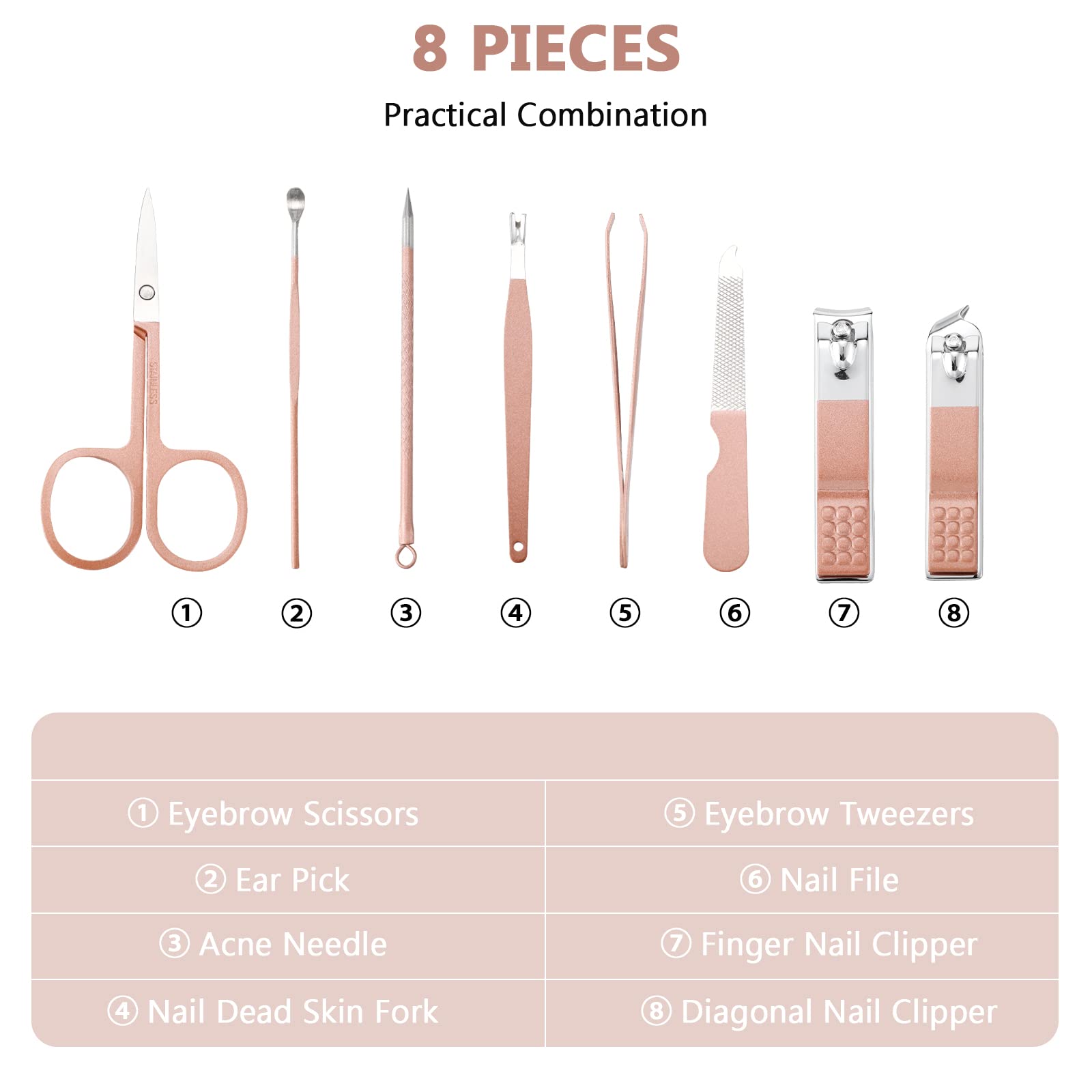 Geosar Juego de 12 juegos de manicura, cortaúñas de Navidad, kit de pedicura 8 en 1, kit de aseo profesional de acero inoxidable, herramientas de cuidado de uñas con estuche de viaje para hombres y
