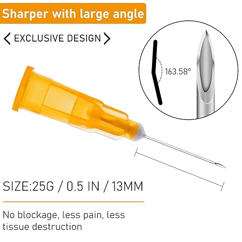 Miniatura 4 de Paquete de 100 agujas de laboratorio de calibre 25 de 12 pulgada, suministros desechables Luer Lock