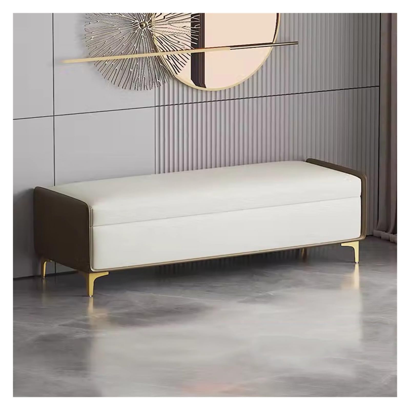 WDSOPK Coffee Table Ottoman,Faux Leather Long Storage Chest Footrest Seat,Storage Ottoman Bench Upholstered Rectangle Ottoman with Hinge Lid for Entryway（Brown-60CM）