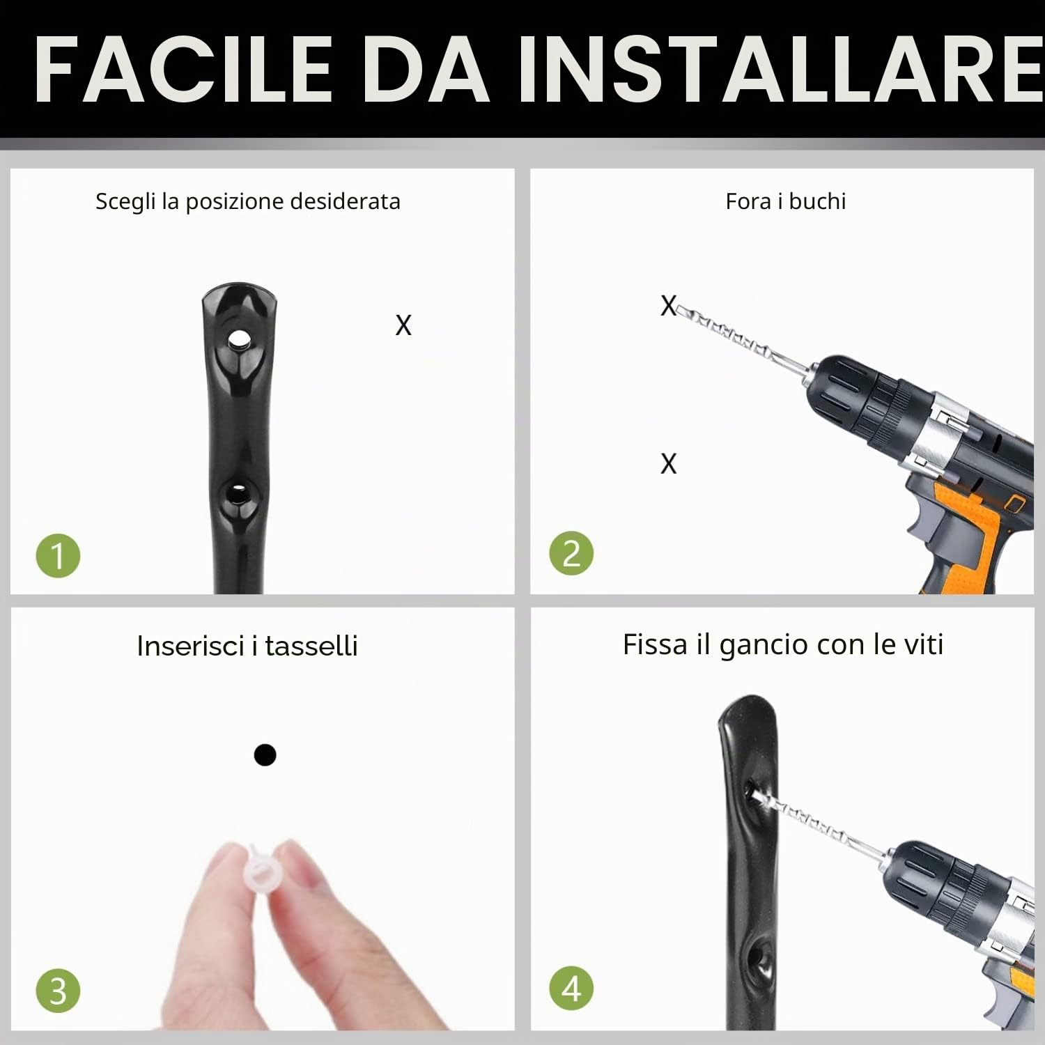 8 ganci per scale, 25 cm, per garage, organizer da parete, resistente, per utensili, pieghevole, per sedie, biciclette, sci, attrezzi