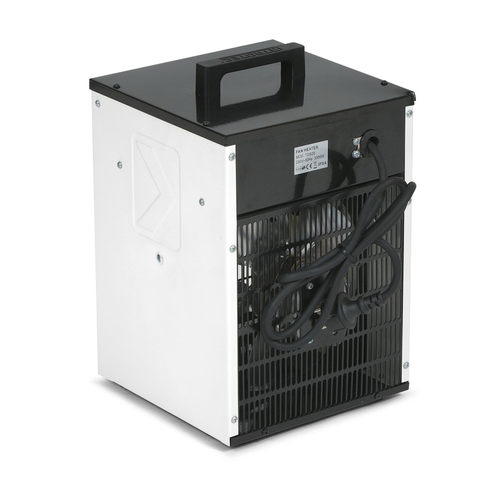 TDS 20 Aérotherme Électrique Professionnel 3,3 kW - Chauffage Soufflant de Chantier, Garage, Atelier - Thermostat Réglable, Ventilateur Seul, Air Propre, IP24 - Montage Mural/Plafond