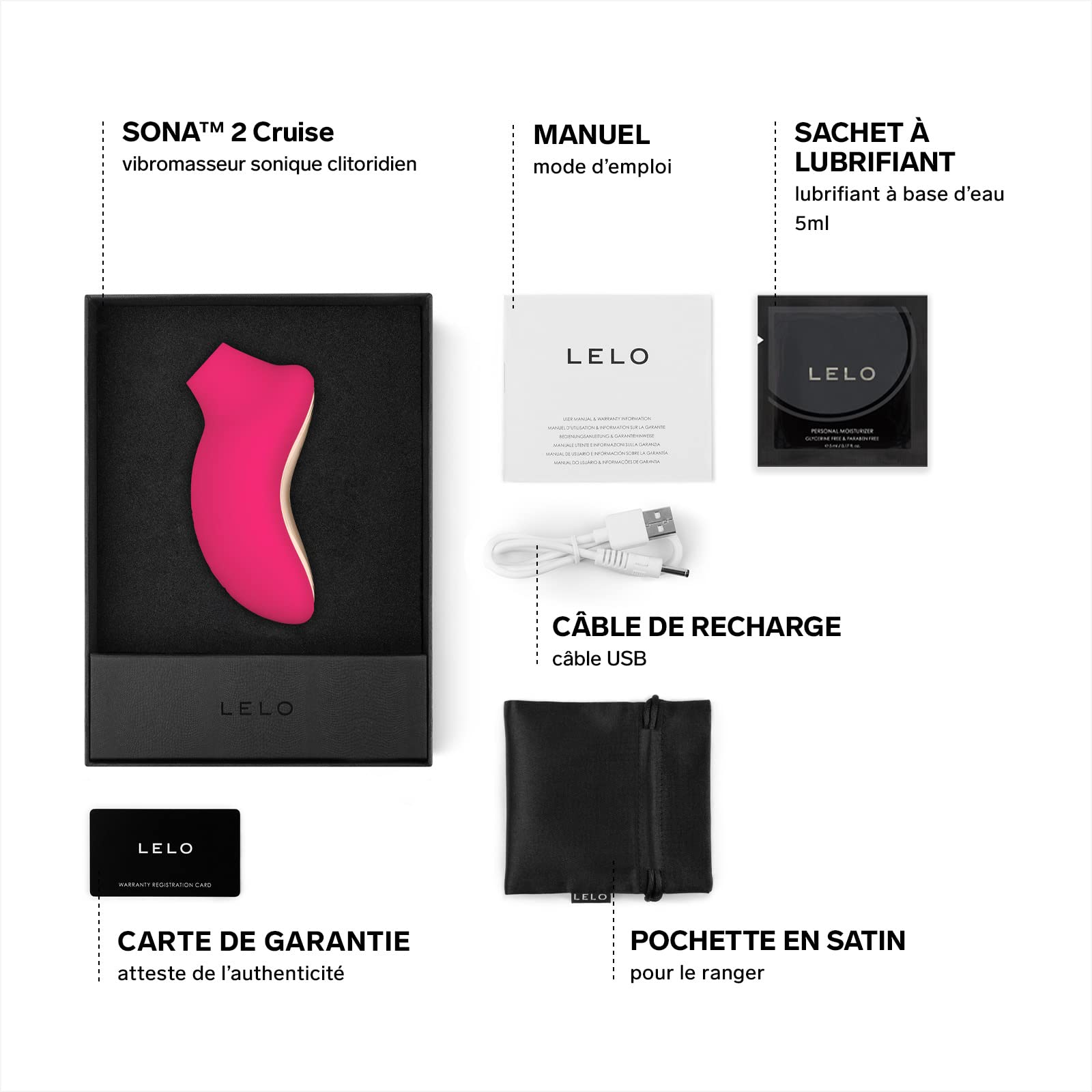 LELO SONA 2 Cruise Sex Toys Femme à Vagues Soniques et avec Technologie Cruise Control pour des Plaisirs Encore Plus Intenses, Sextoyse femme clitoridien, Cerise