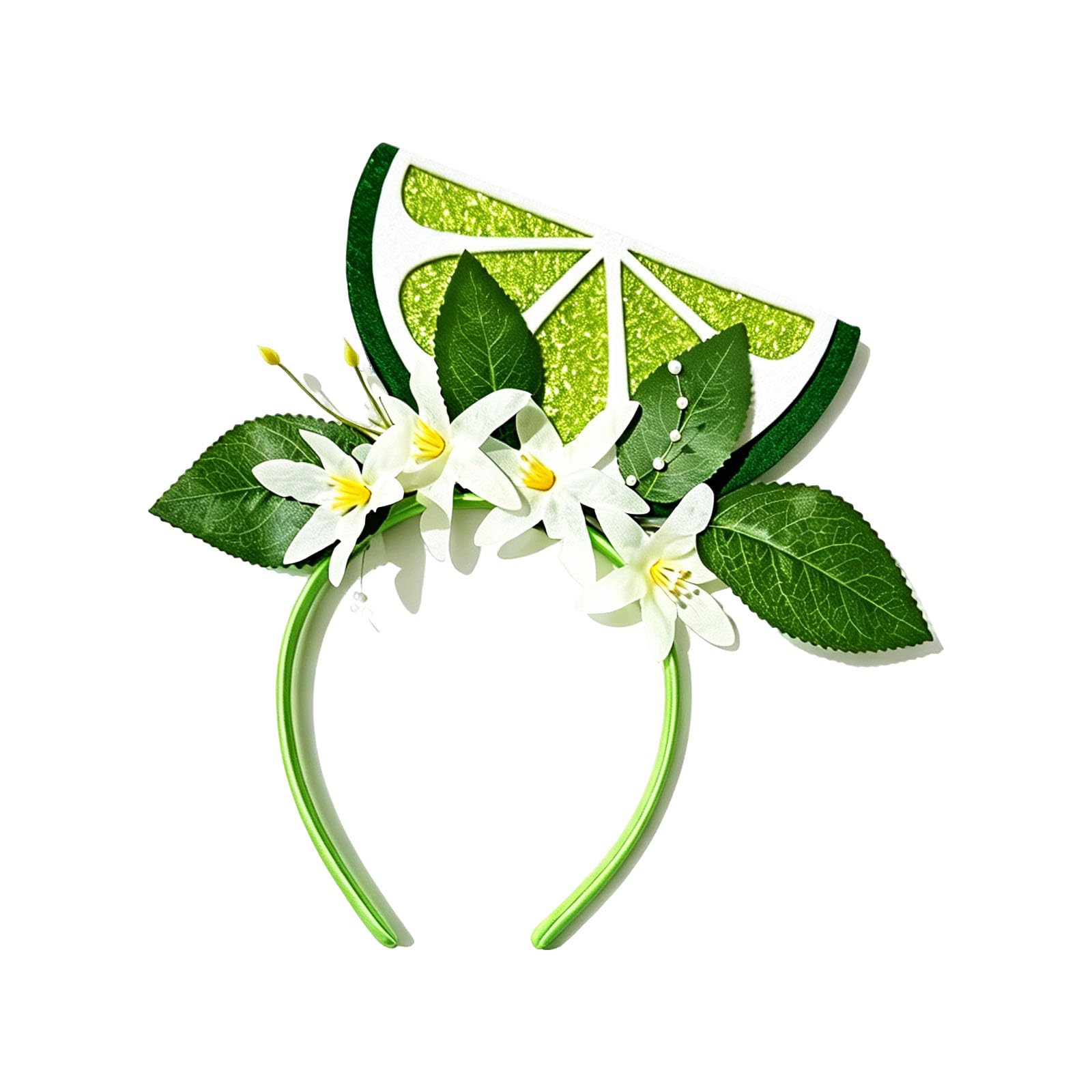 Dreuyet Lemon Slice Headband Cute Fruit Orange Lime Hairpiece Costume Headwear for Summer Party Halloween Accessories, Green Flower, One size