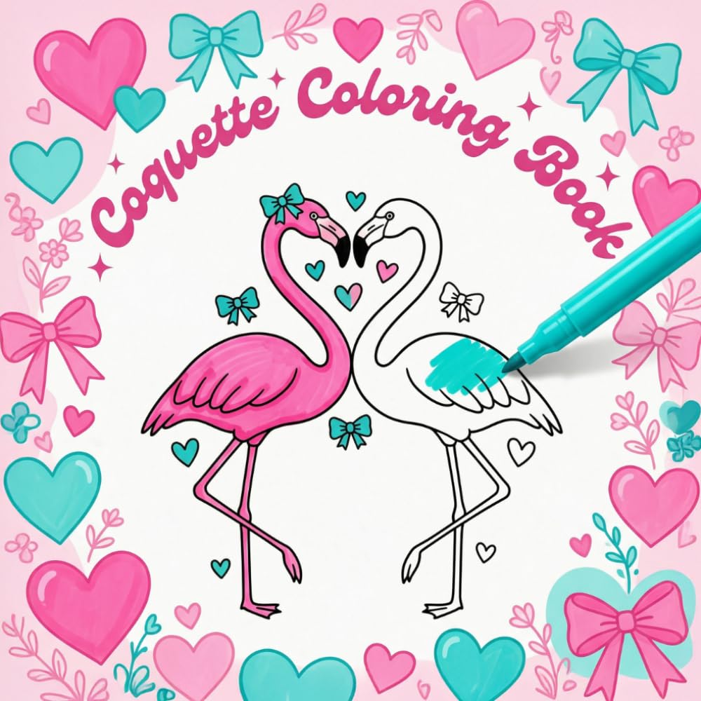 Coquette Coloring Book: Bold and Easy Cute Aesthetic Designs with Bows, Hearts and Ribbons: 50+ Large Print Simple Coloring Pages for Children and Adults | Girly Feminine Relaxation