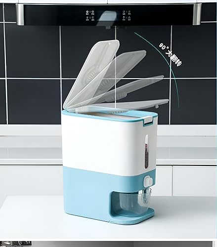 Miniatura 6 de Kitty Dispensador de arroz, contenedor de grano grande con tapa, cilindro de medición a prueba de humedad, cubo dispensador de cereales domésticos