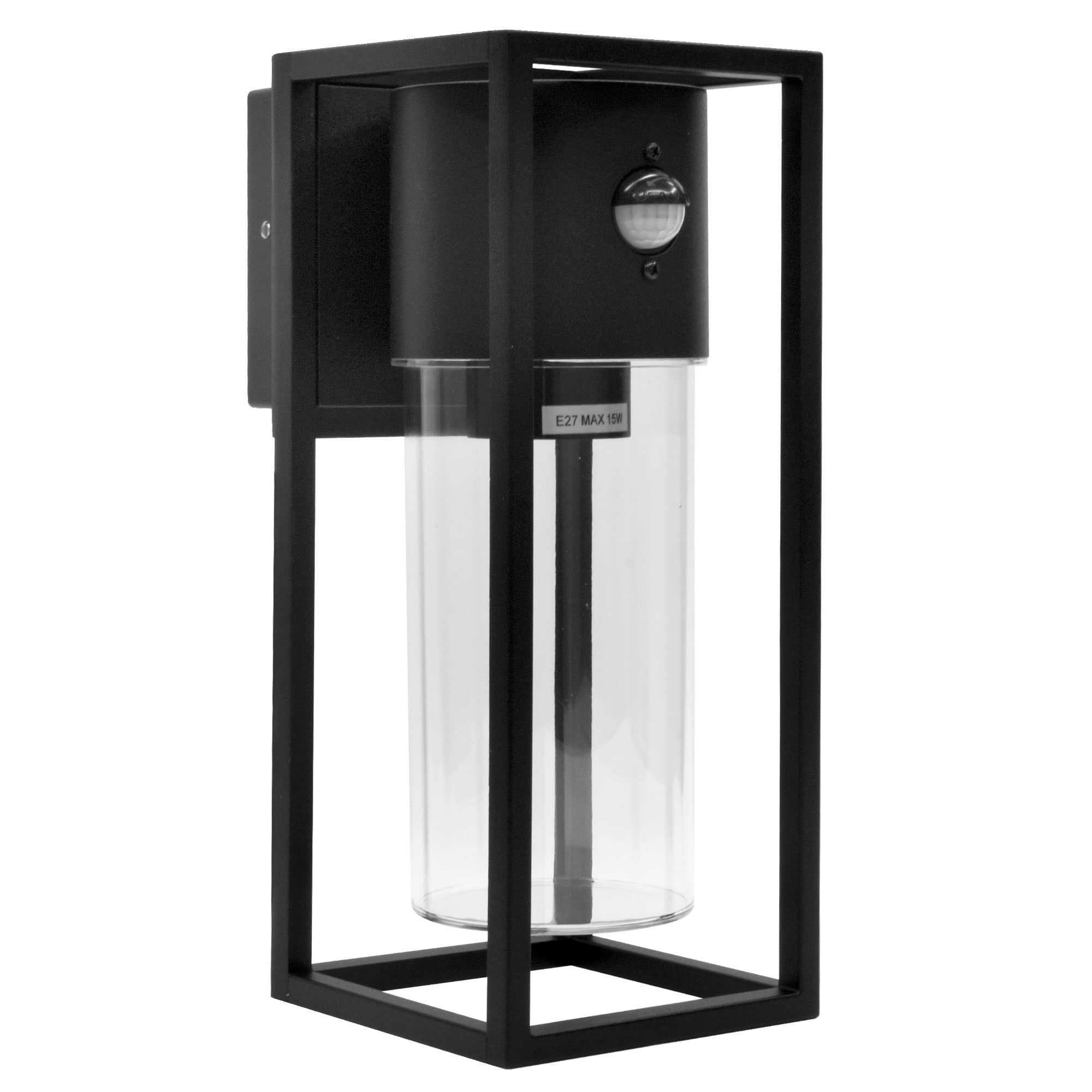Maxkomfort Außenwandleuchte Wandlampe Außenleuchte E27 mit Bewegungsmelder Schwarz IP44 Beleuchtung Garten Sensor moderne Wandleuchte aus Aluminium 1845A1