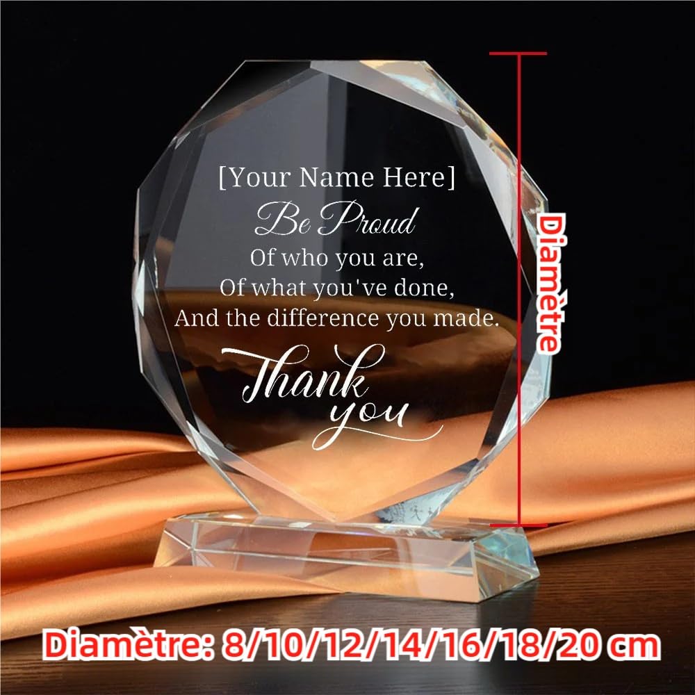 Trophée en Cristal Personnalisé avec Logo/Photo/Texte, Trophées en Verre Personnalisables, Plaques pour Événements d'Entreprise, Tous Sports, Récompense Employé, Reconnaissance, Départ à la Retraite