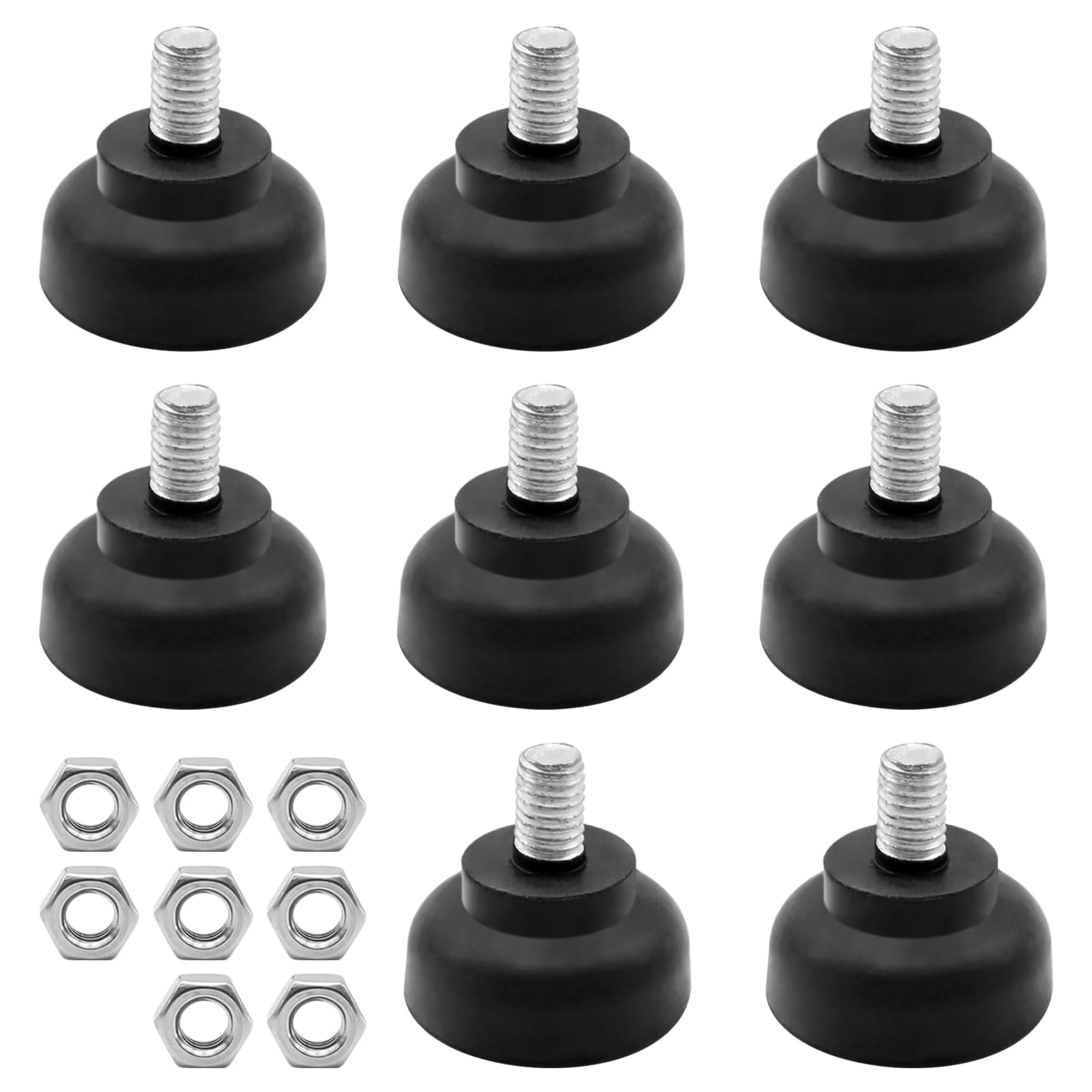 Daleweo 8 Pcs M8 Adjustable Rubber Table Feet, Screw-in Furniture Leg Feet with Anti-Slip Base, Set of 8 with Nuts, Shock-Absorbing for Tables, Chairs, Cabinets & DIY, Black