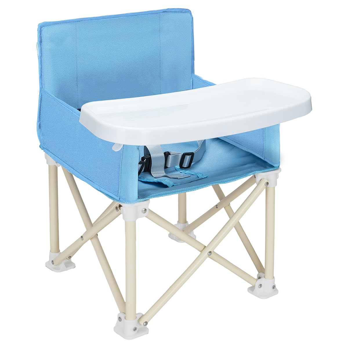 SELECTSHOP Silla Para Bebe Portatil Plegable Silla para Comer Ajustable Con Bandeja Desmontable Asiento Elevado Para Uso Interior Con Cinturon de Seguridad Periquera Para Bebe (Azul Cielo)