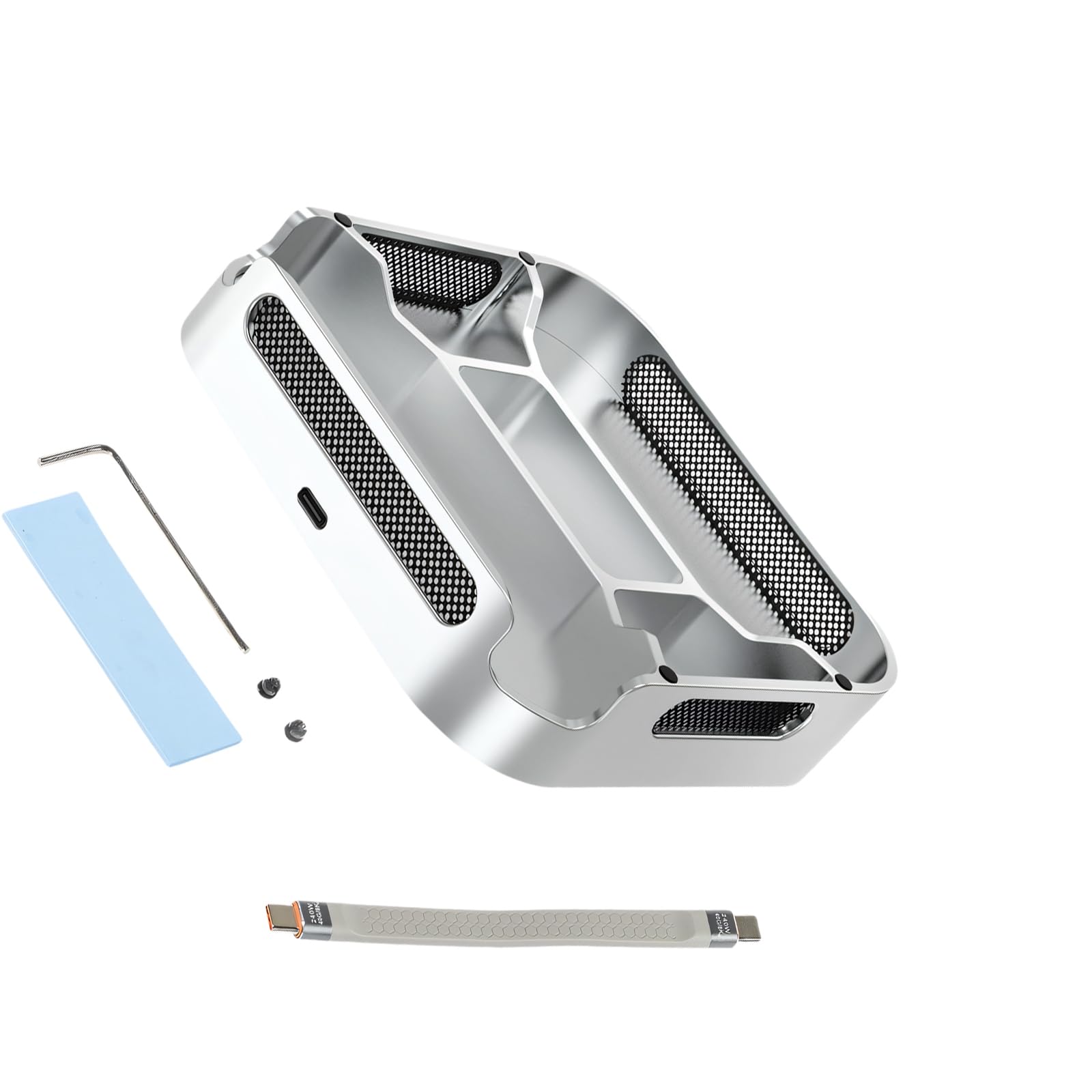 Soporte de refrigeración de aluminio fabricado con precisión para computadora pequeña con área de almacenamiento incluida y soporte vertical de seguridad para laptop, portátil para escritorio
