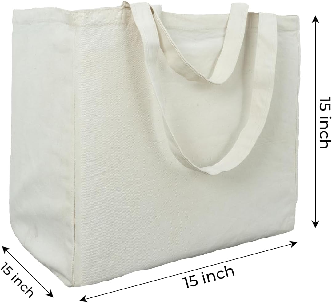 Heavy Duty Sturdy Canvas Tote Bags With Handles - Reusable Grocery Shopping Bags - Image 4