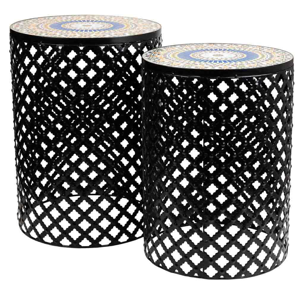 Porte plante mosaique pour terrasse et balcon lot de 2 sellettes en fer forge
