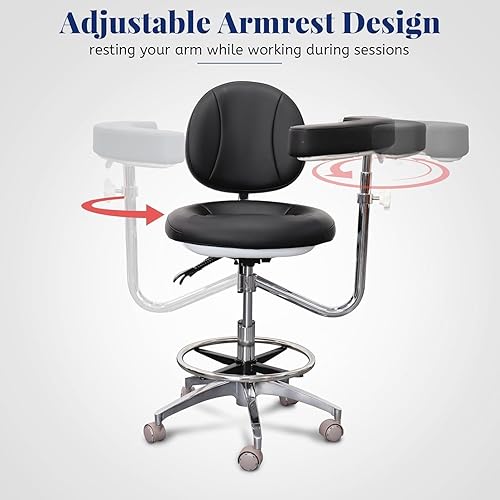 Miniatura 7 de Silla auxiliar dental médica con reposabrazos giratorio, silla médica con ruedas, asiento giratorio ergonómico, soporte de respaldo para clínicas,