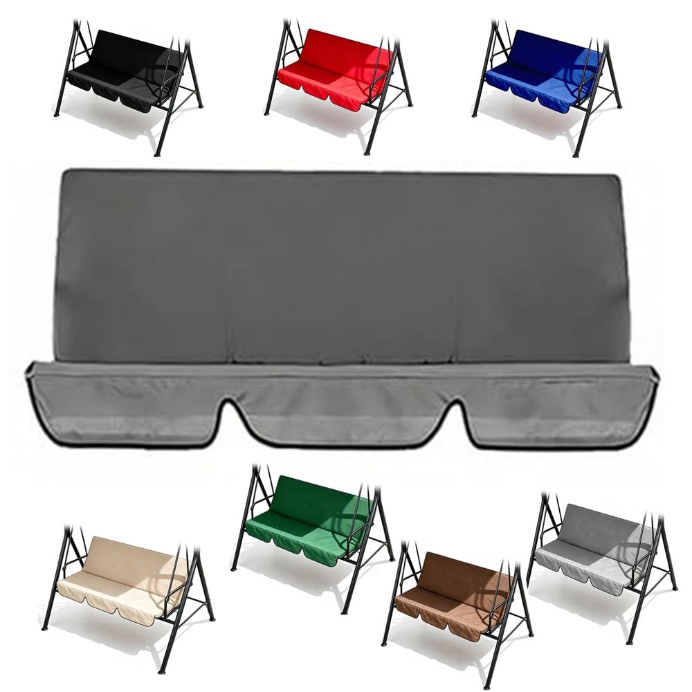 LARAKVEAKV Patio Swing Cushion Cover, 60x20x20in Courtyard Garden Hammock Top Replacement 3‑Seat Cushion Cover Red Swing Seat Cover Cushion 210D Oxford Fabric(Gray)