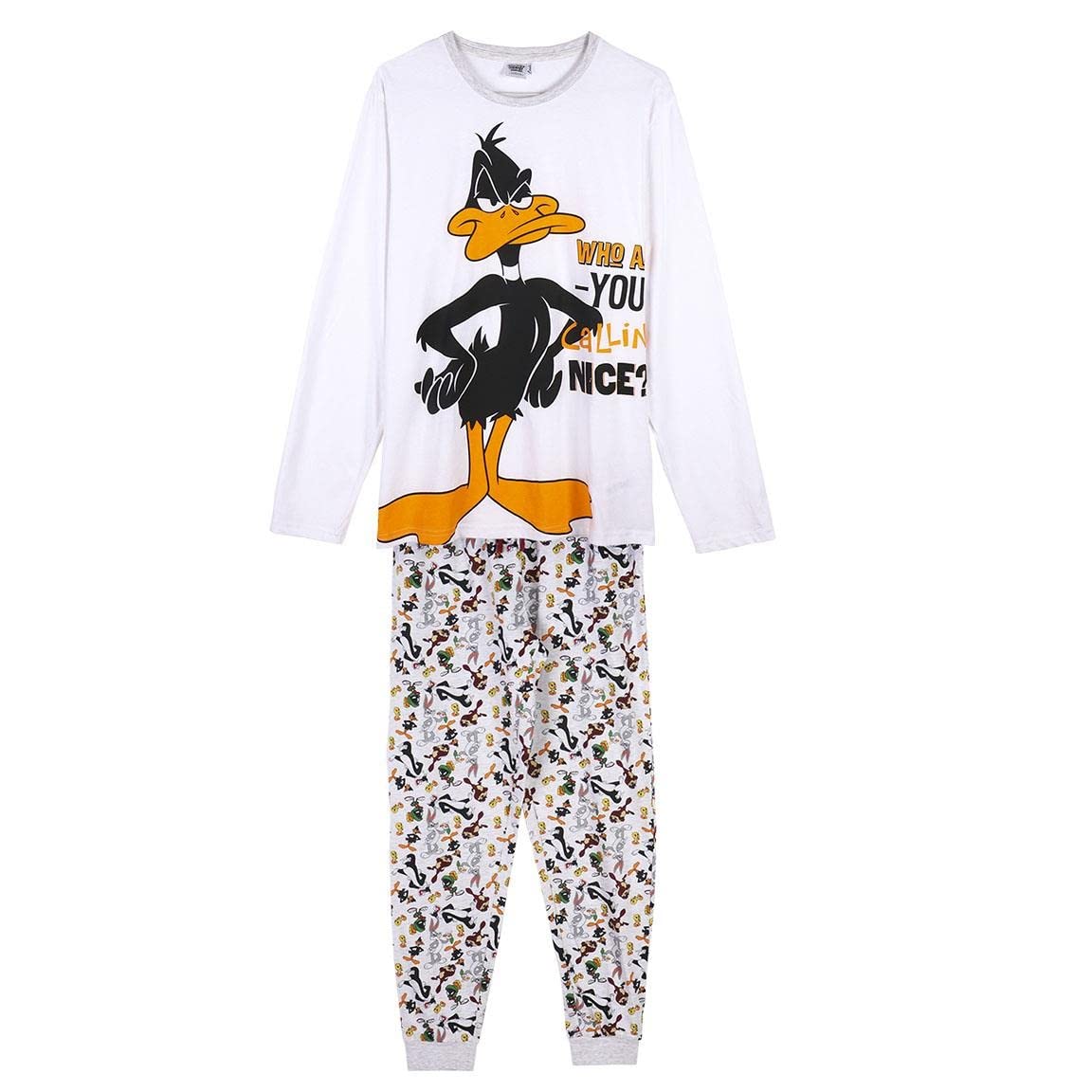 CERDÁ LIFE'S LITTLE MOMENTS Pijama Familiar a Juego de Invierno Pato Lucas 100% de Algodón con Camiseta Manga Pantalon Largo, Blanco, L para Hombre, 2900000194_T4L-C53