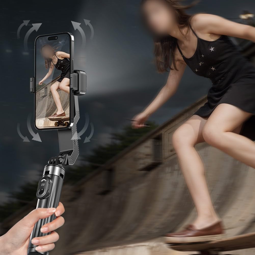 Trépied à selfie, stabilisateur à 360° pour smartphone avec lumière de remplissage et trépied extensible, portable, extension intégrée