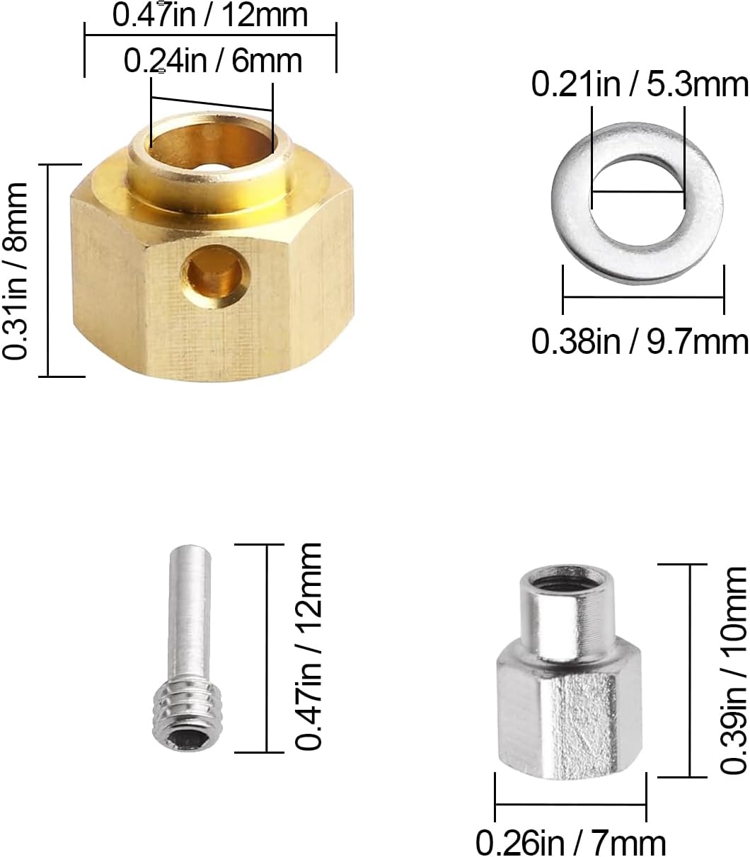 Hobbypark RC Brass Spacers Wheel Hex Hubs Extenders for TRX4 Crawler Wheels Extension Hex Drive Adapter (8mm Thickness)