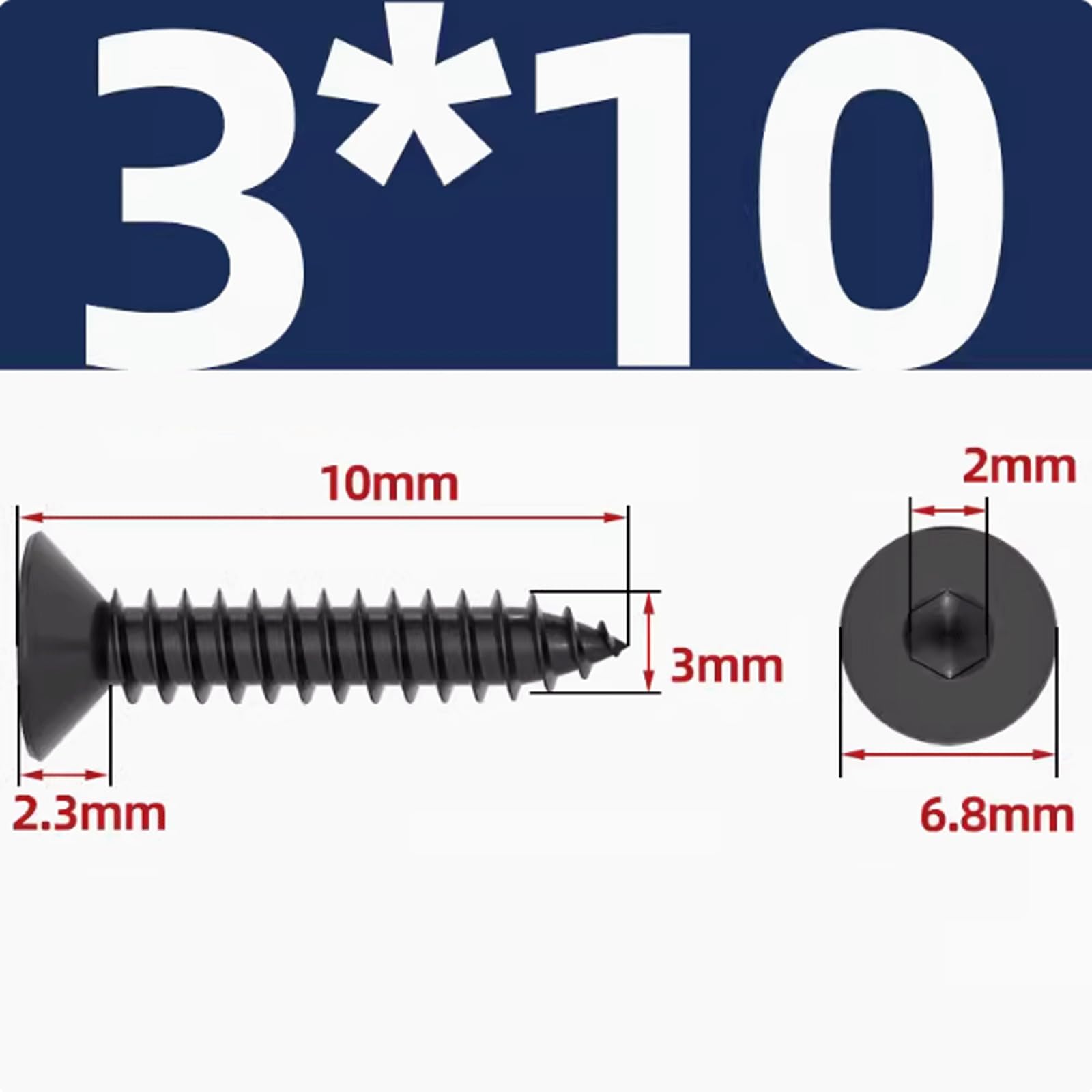 Tornillos de fijación M3 M4 M5 Tornillo de rosca hexagonal chapado en negro 100 piezas Tornillo autorroscante de cabeza plana Allen Tornillos