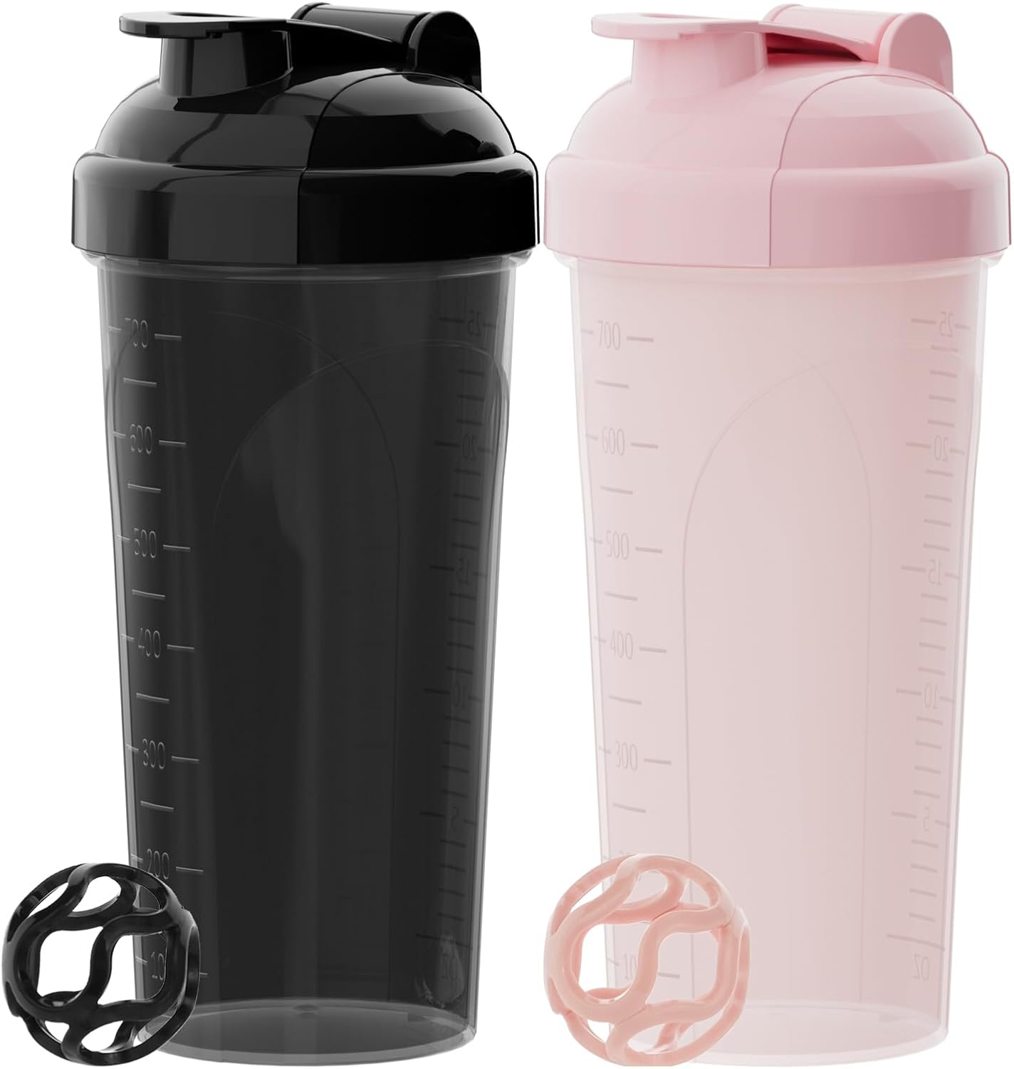 2 Pcs Shaker Bottle for Protein Mixes-protein shaker bottle- for super creamy fitness protein shakes,shaker cups for protein shakes 700ml – Durable, leak-proof (Black+Pink)