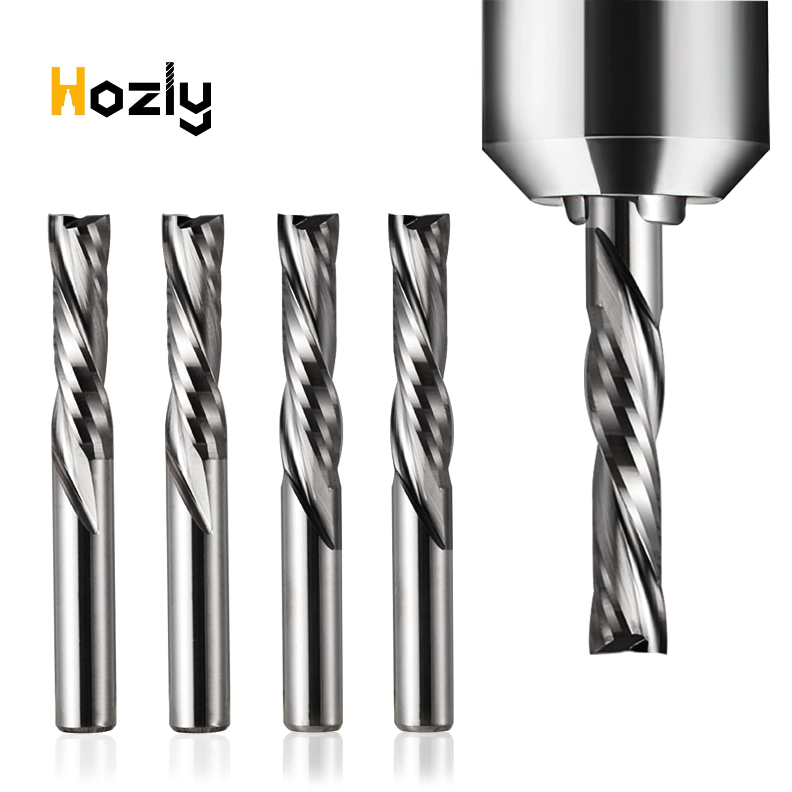 EU_HOZLY 6 mm trzonek 2 flety Down Cut Millionfrez, frez CNC, frez trzpieniowy, długość cięcia 25 mm, frez spiralny do drewna, frez podłużny do drewna, 2 sztuki (6 x 25 x 50 l)