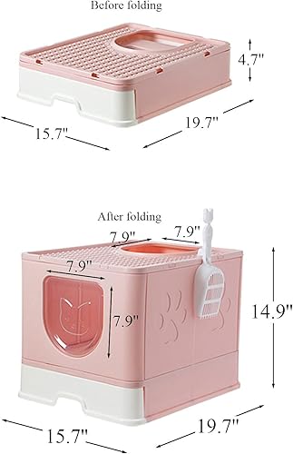 Miniatura 4 de kathson Caja de arena grande plegable para gatos con tapa, orinal cerrado para gatos con cajón de entrada superior, suministros de inodoro para